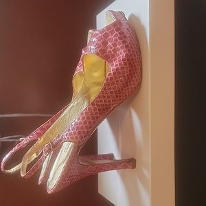 Luciano Padovan ultra luxury pink snakeskin peeptoe high heels